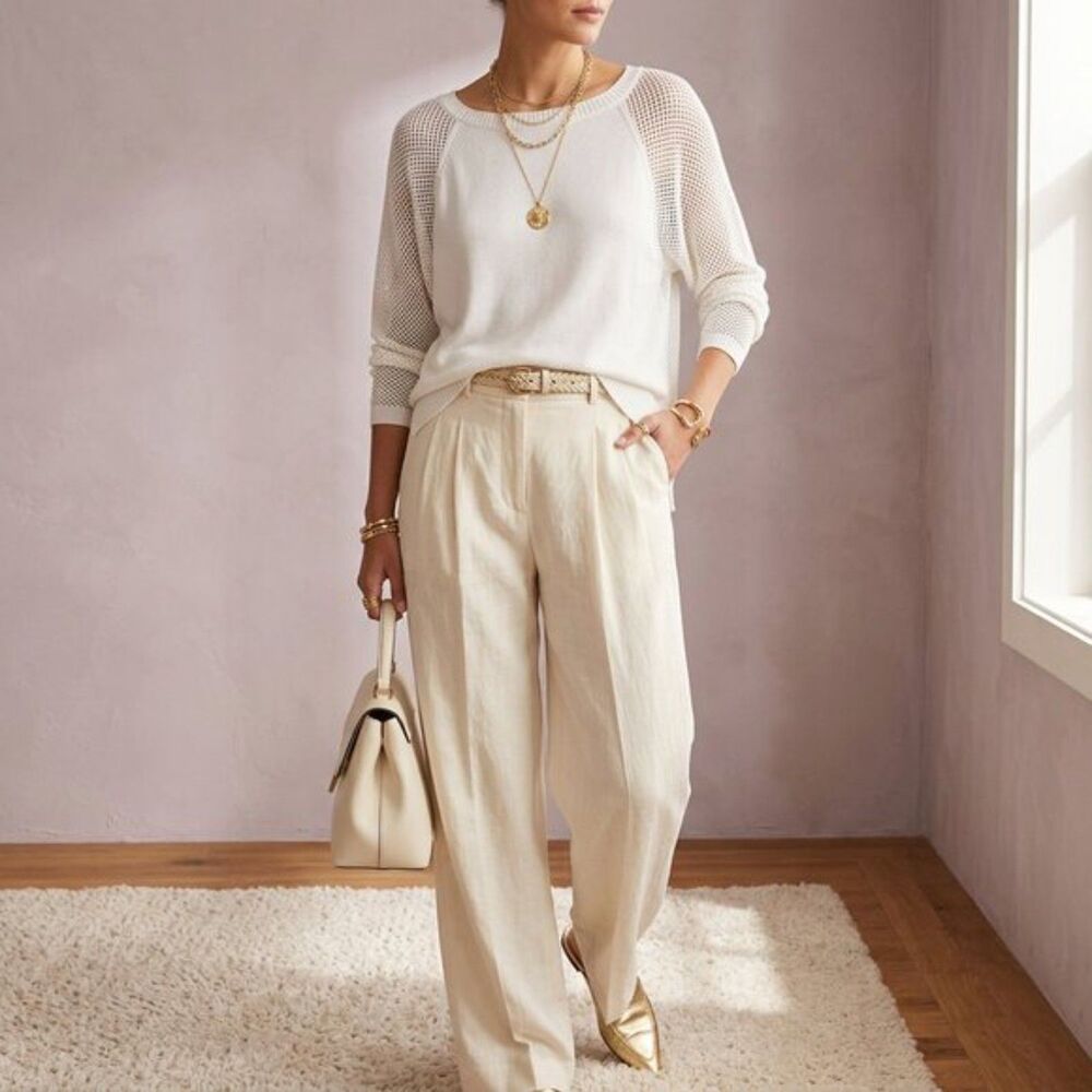 Ralph Lauren White Ethereal Dolman Sweater with Open Knit Sleeves